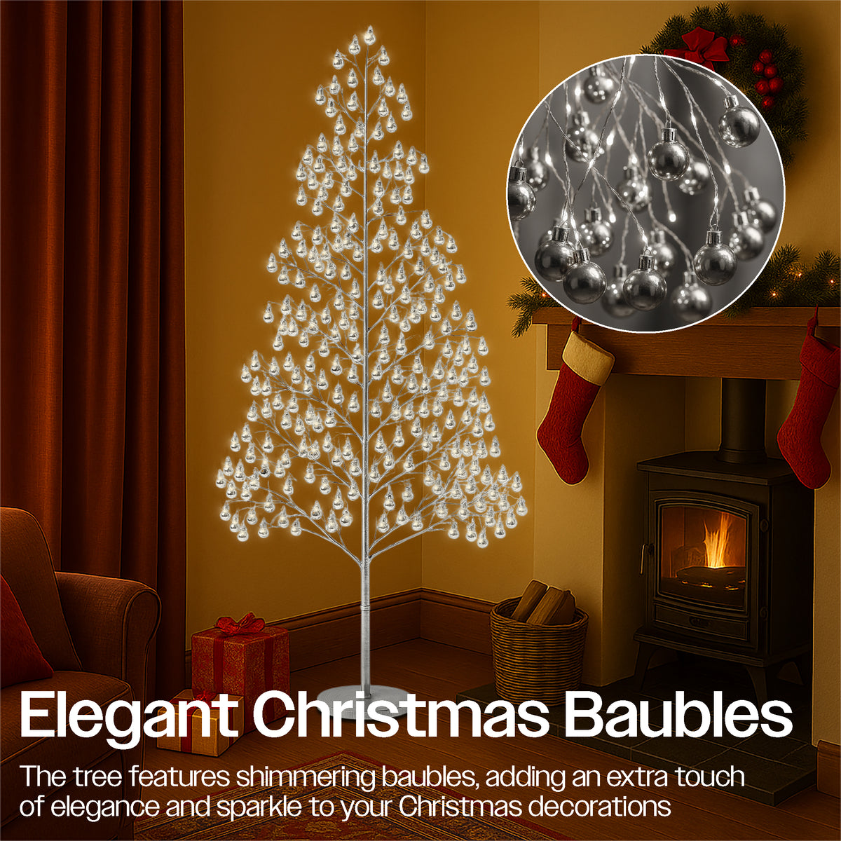 210cm 1200 Warm White Micro Led Tree 5m Lead | Silver