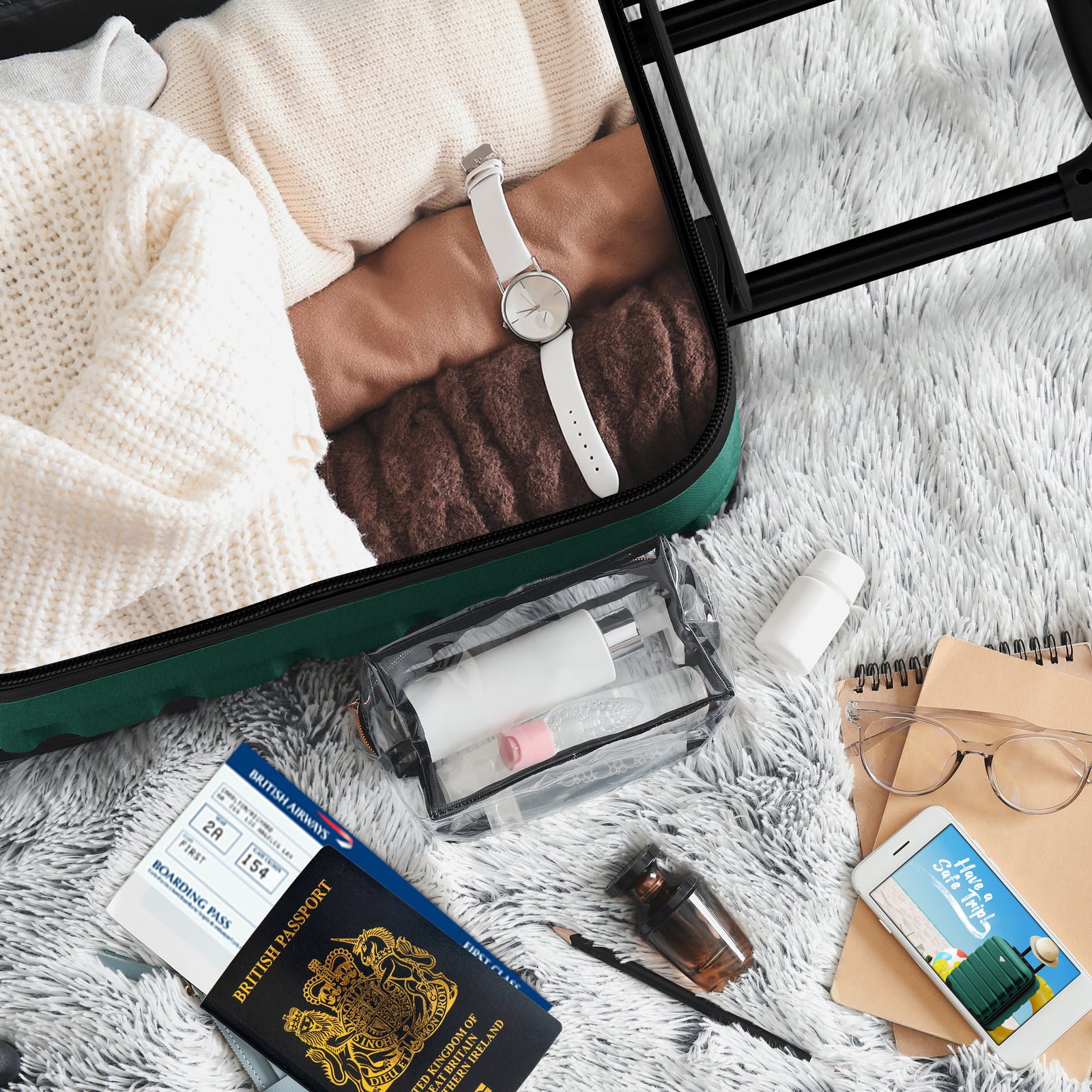 45x36x20cm Lightweight Underseat Cabin Carry On Suitcase - 100+ Airline Approved - Hard Shell Luggage - 4 Wheels | 45 x 36 x 20cm | Forest Green