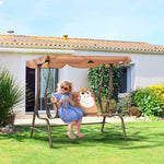 2 Seat Kids Canopy Swing Chair W/ Adjustable Awning, Seatbelt - Brown
