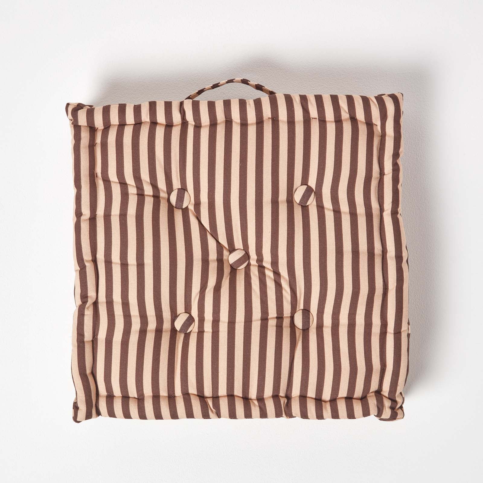 Cotton Thin Striped Floor Cushion | 40cm x 40cm | Beige