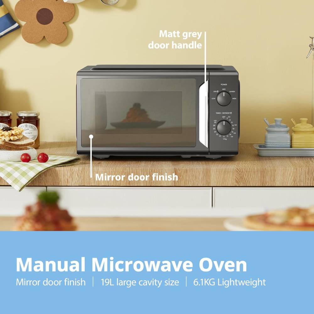 Black 19l 5-level Power Kitchen Manual Microwave Oven With Timer 700w