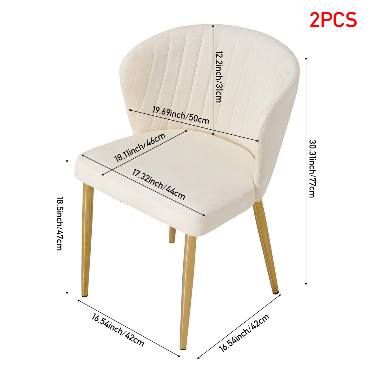 Breeins Set Of 2 Modern Velvet Dining Chairs With Gold Metal Legs