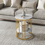 Marble-effect Round Coffee Table Set Of 2 For Living Room | Gold