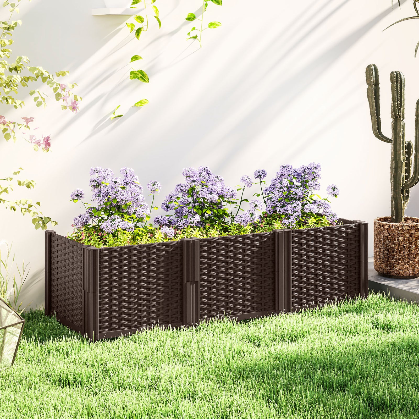 Plastic Raised Garden Bed, Modular Planter Box, Brown
