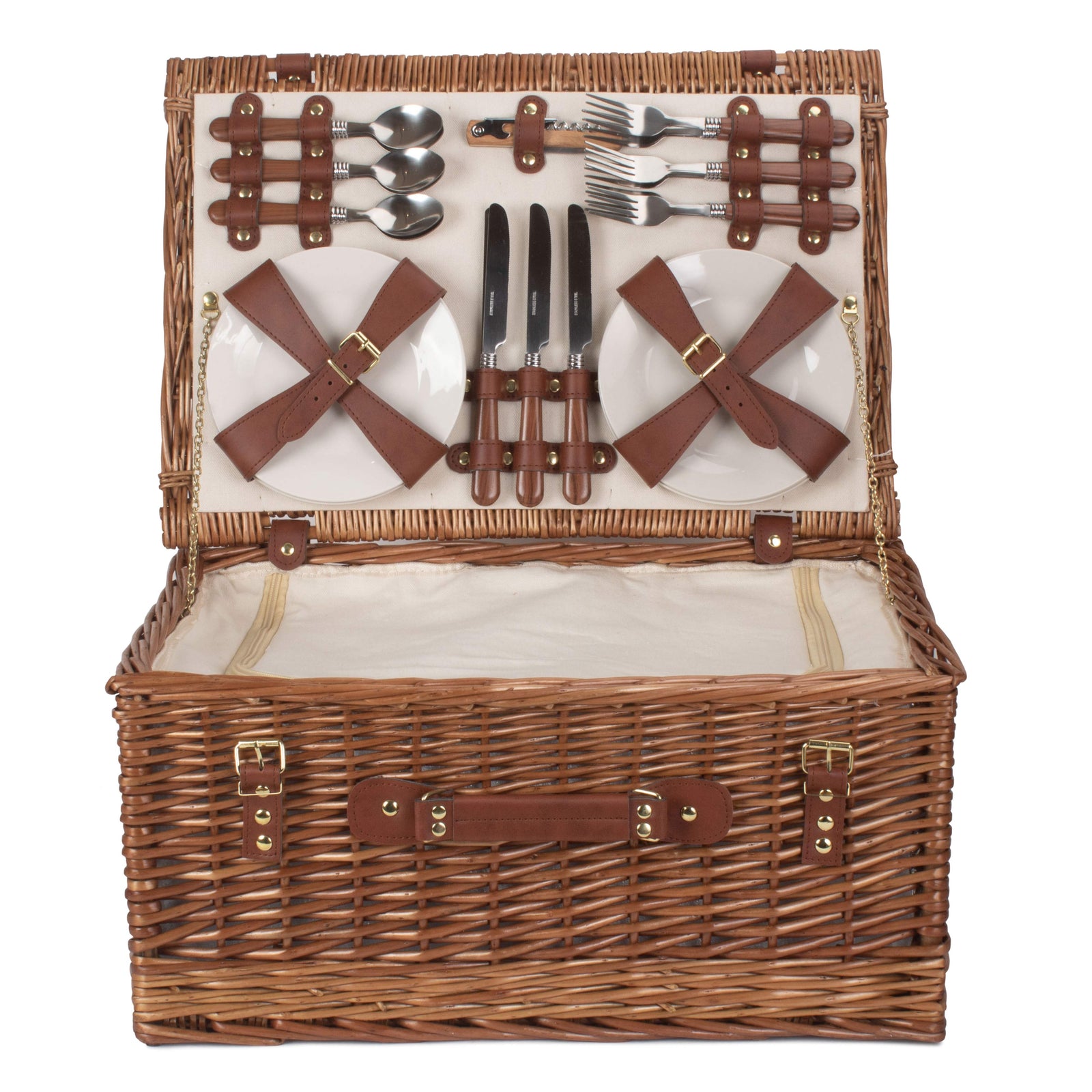 Classic Fitted Picnic Wicker Basket | 6-person | White