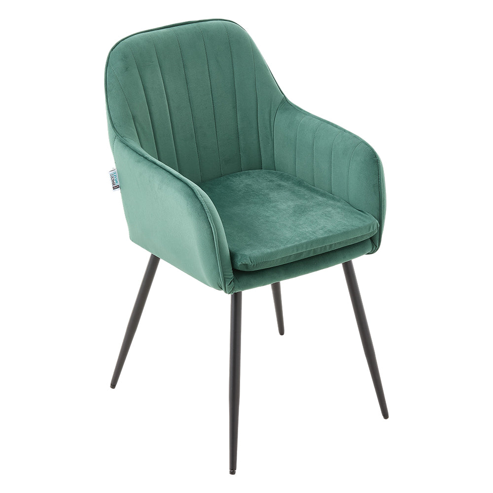 Set Of 2 Modern Velvet Dining Chairs With Armrests And Black Iron Legs | Green