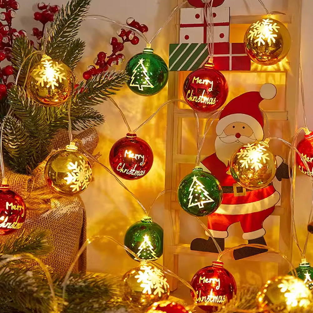 Multicoloured Christmas Ball Ornament String Lights Battery Powered