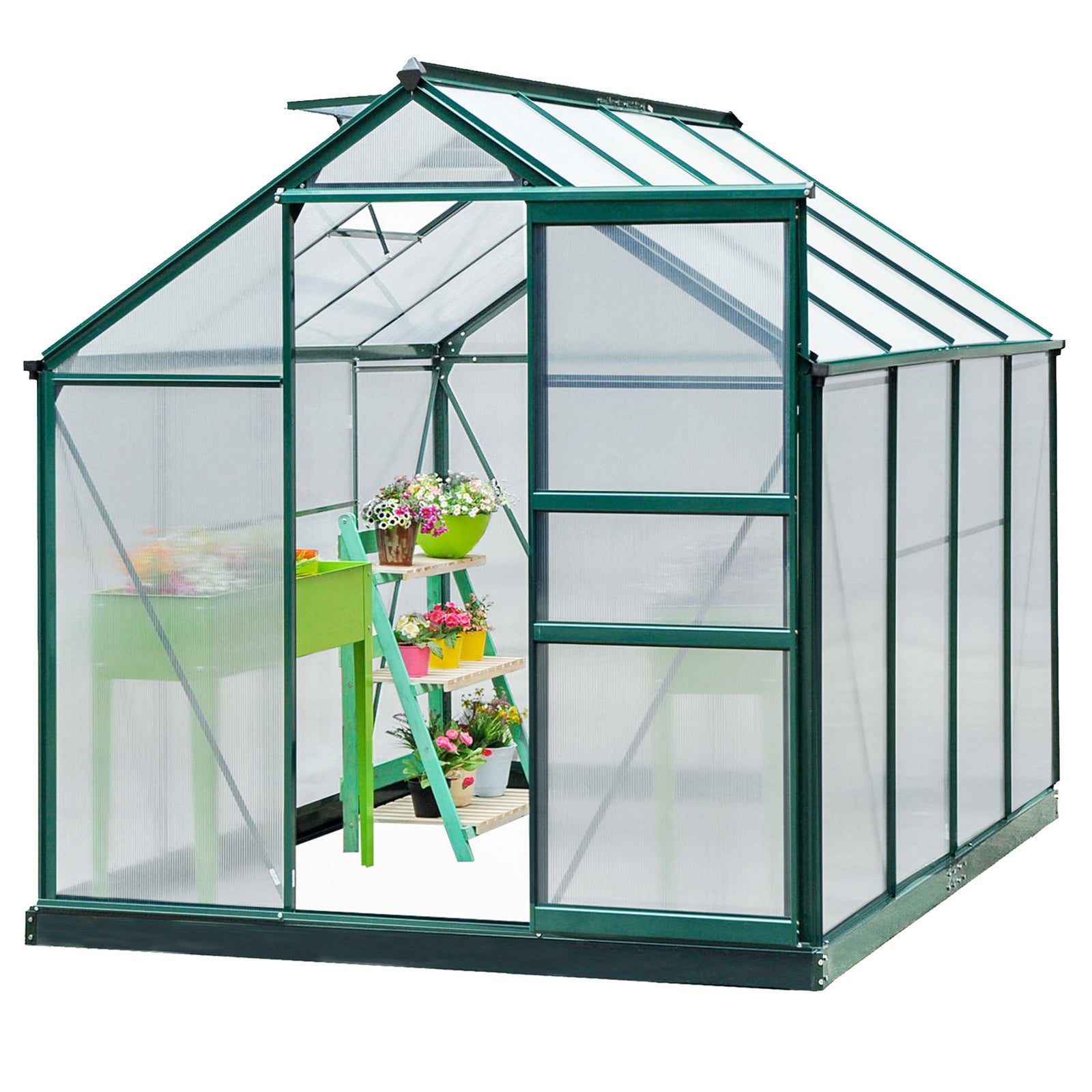 Polycarbonate Walk-in Greenhouse 6x8ft | Dark Green