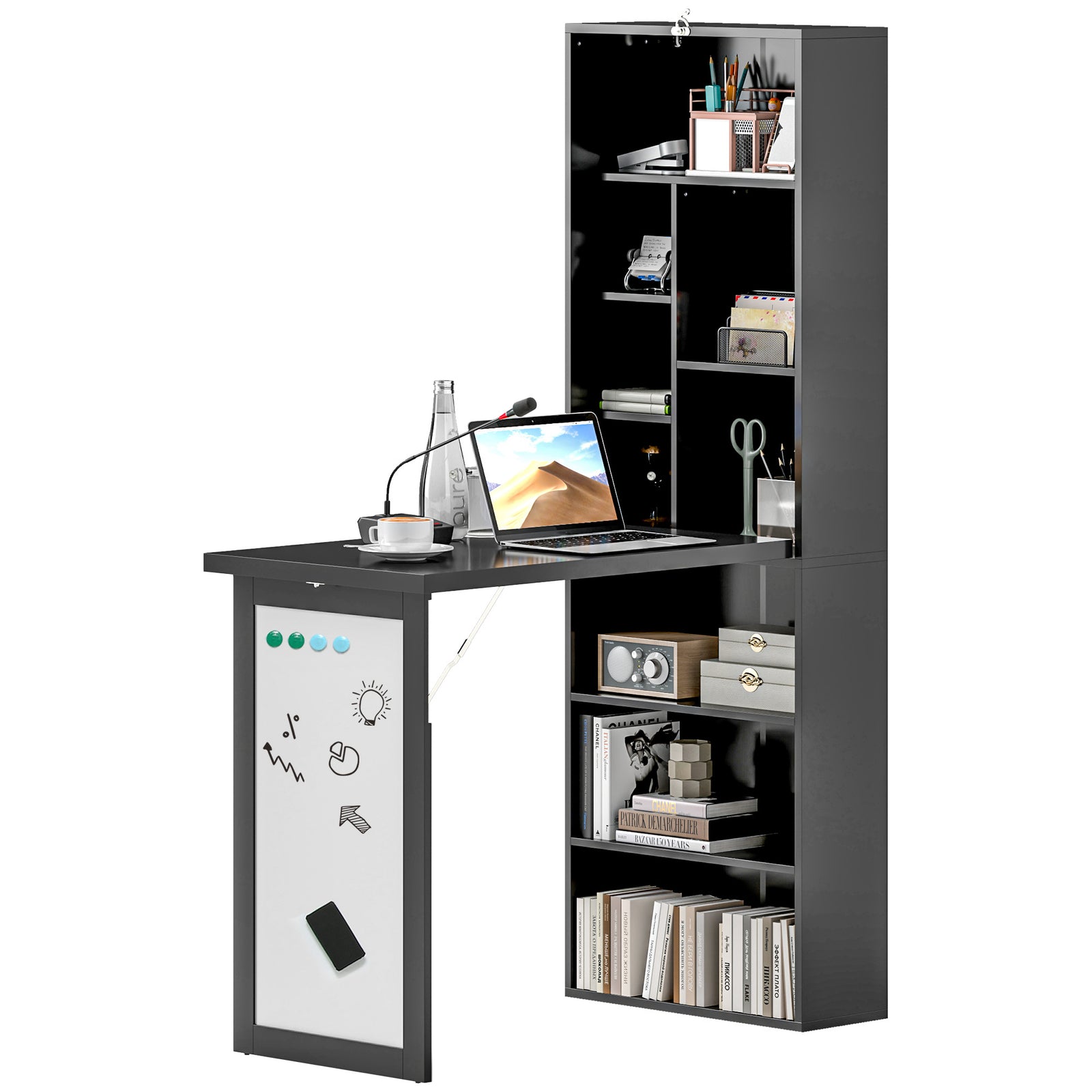 Convertible Desk With Whiteboard Multi-function Workstation | One Size | Black