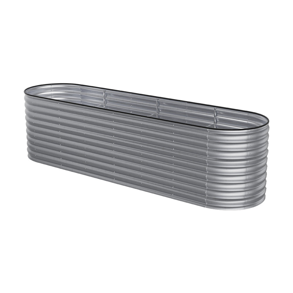 160/240/320cm W X 80cm D X 80cm Height Gardens Plan Oval-shaped Galvanized Steel Raised Garden Bed With Safety Edging & Ground Stakes | Large | Galvanized Silver