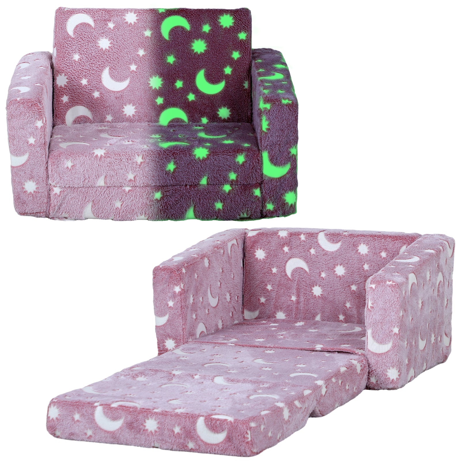 2 In 1 Kids Chair Bed With Glow In The Dark Cosmic Design | Pink