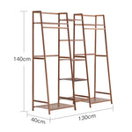 Bamboo Trapezoid Clothing Rack With 5-tier Storage Shelves Multi-functional Clothes Hanging Rack Stand | Brown