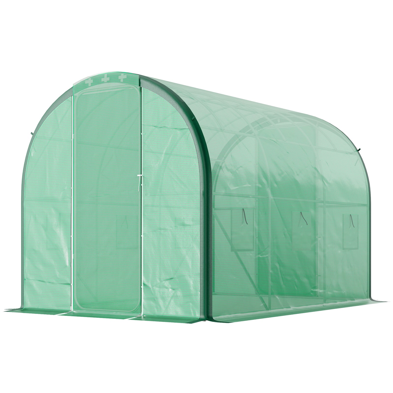 Tunnel Greenhouse, Upgraded Structure, Hinged Doors | Medium | Green