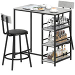 3 Piece Breakfast Bar Table Set With Storage Shelves, Light Grey