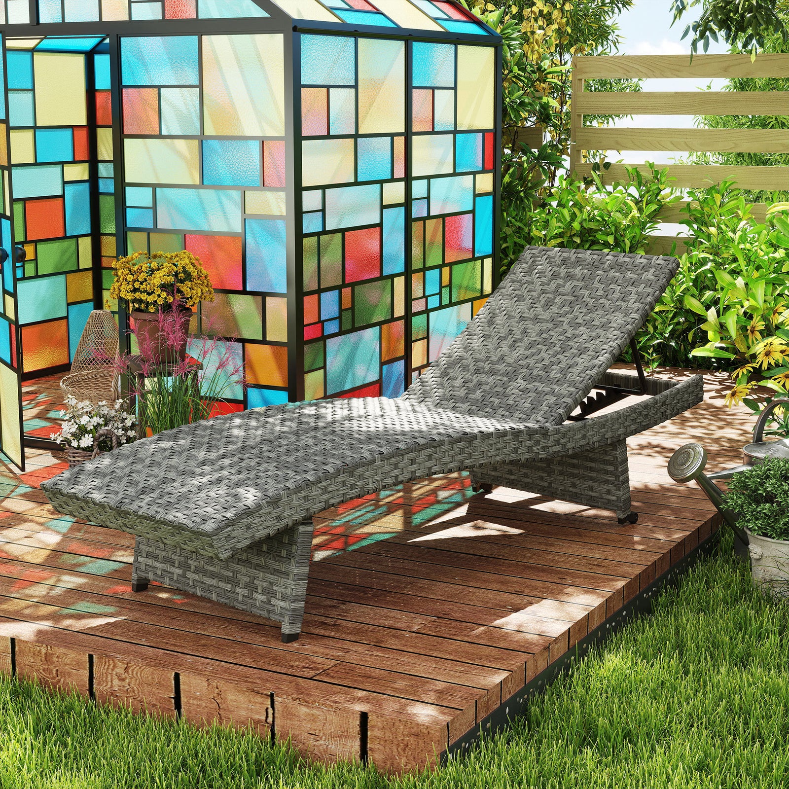 Pe Rattan Sun Lounger With 4-level Adjustable Backrest | Dark Gray