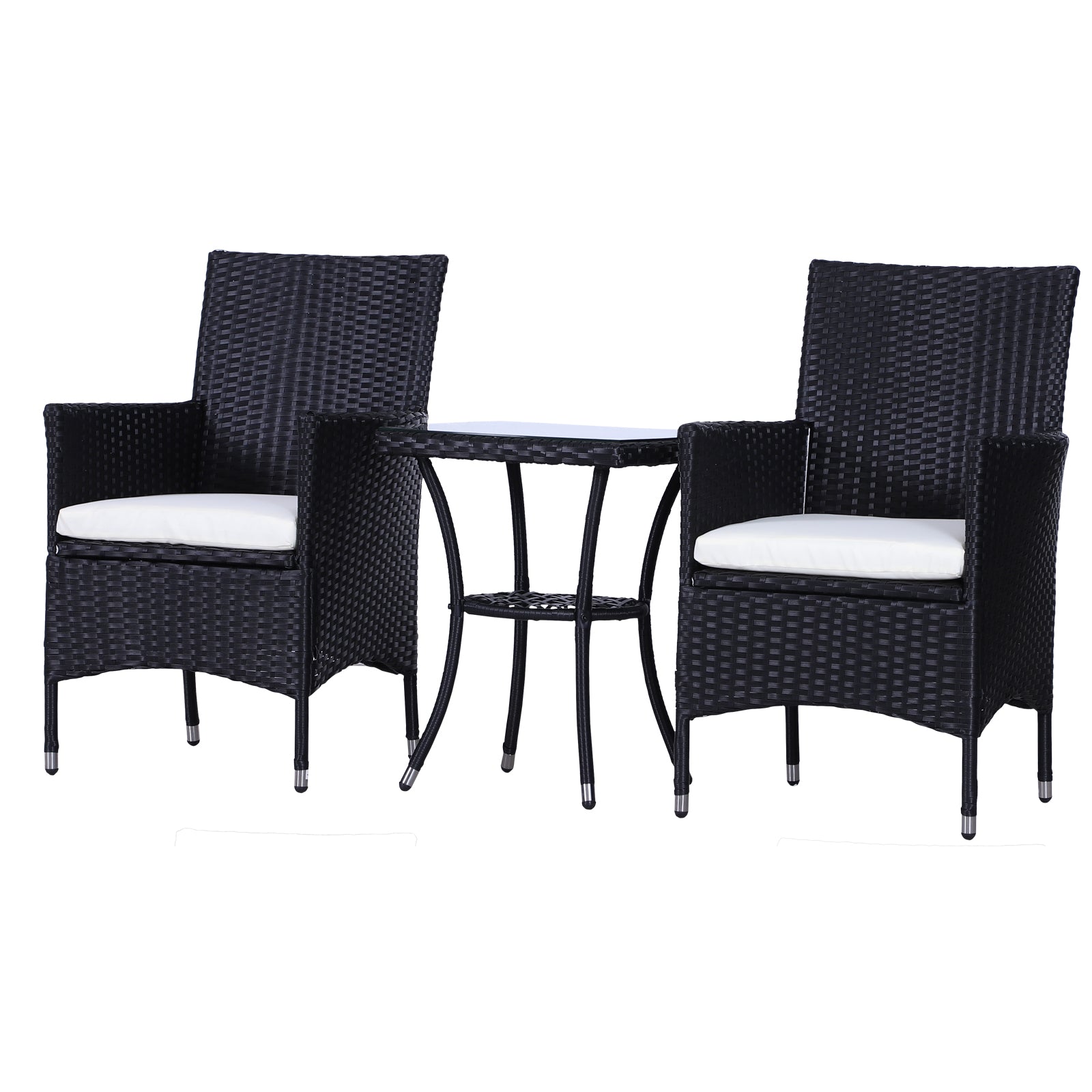 Rattan Bistro Set Garden Chair Table Patio Outdoor | Black