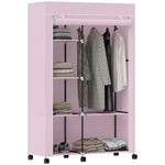 HOMCOM Fabric Wardrobe W/ Shelves Hanging Rail Foldable Wardrobes, Pink