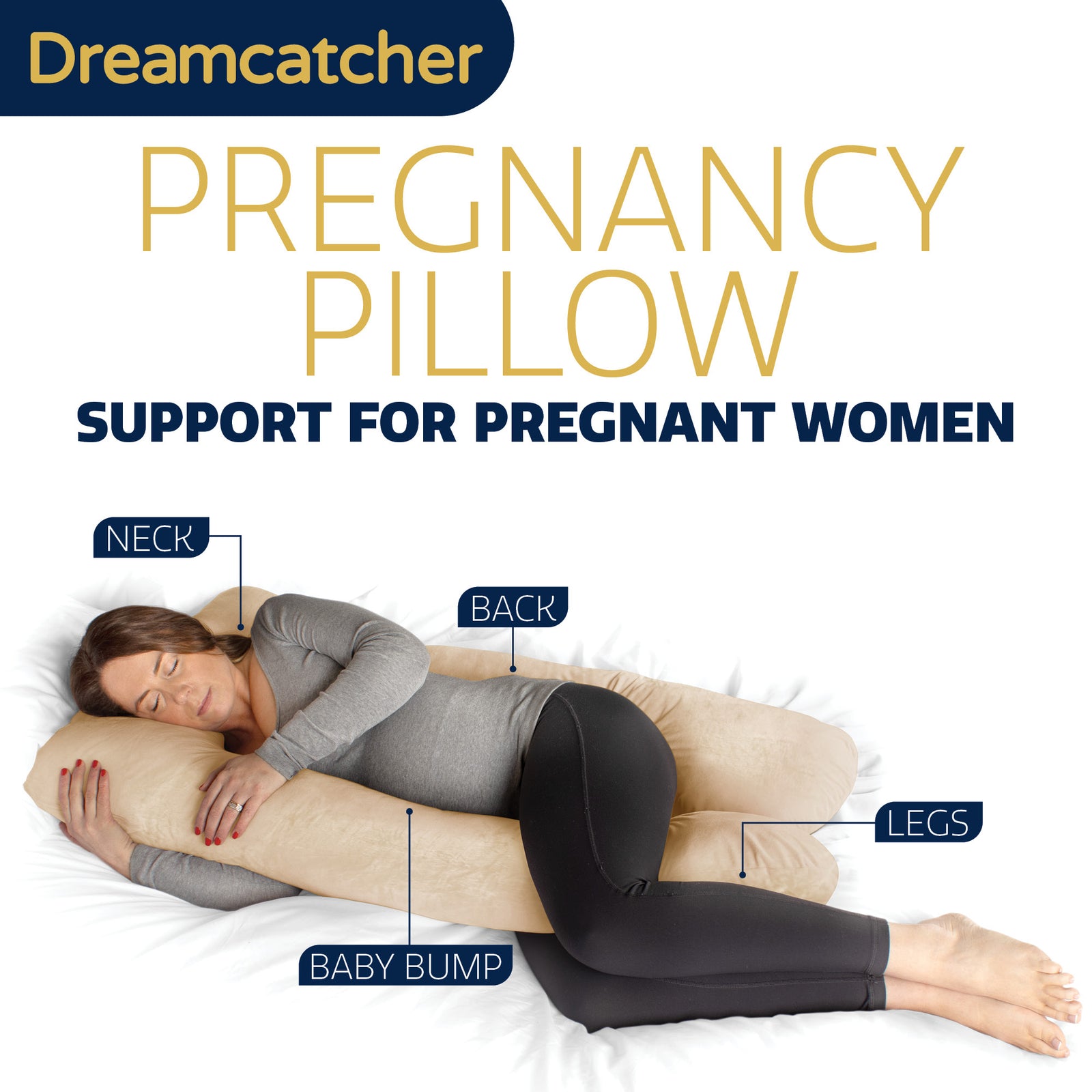 Pregnancy Pillow, U Shaped Shredded Memory Foam Maternity Cushion Machine Washable & Removable Velvet Cover | L | Cream