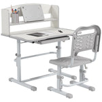 Height Adjustable Kids Desk And Chair Set, With Drawer, Bookshelf | Grey