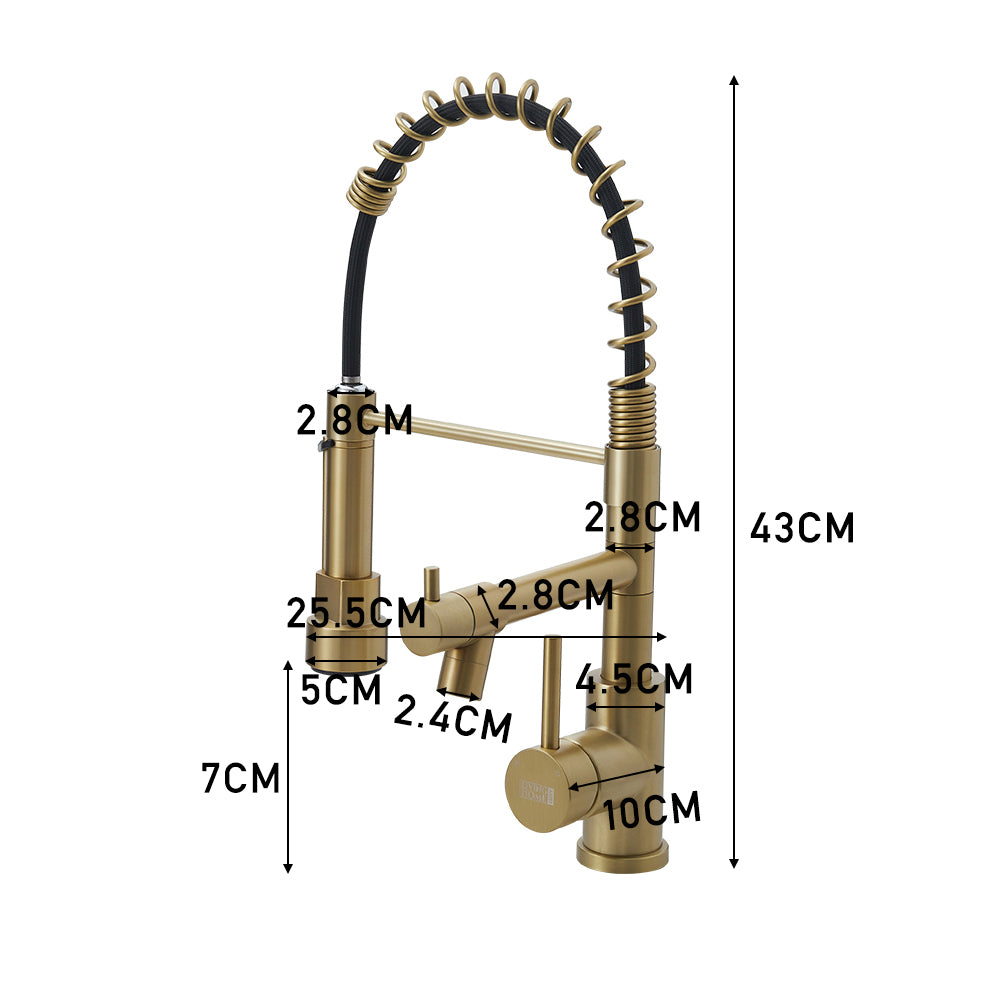 Stainless Steel Kitchen Faucet With Pull Down Spring Spout And Pot Filler | Gold