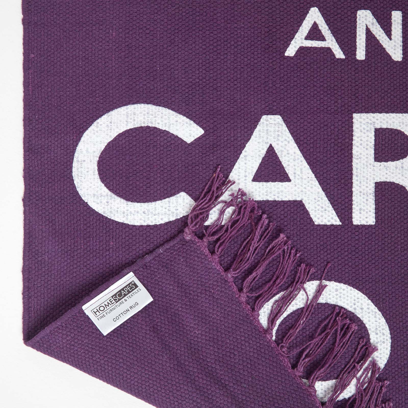 Keep Calm And Carry On Handwoven 100% Cotton Rug | 60cm x 100cm | Purple