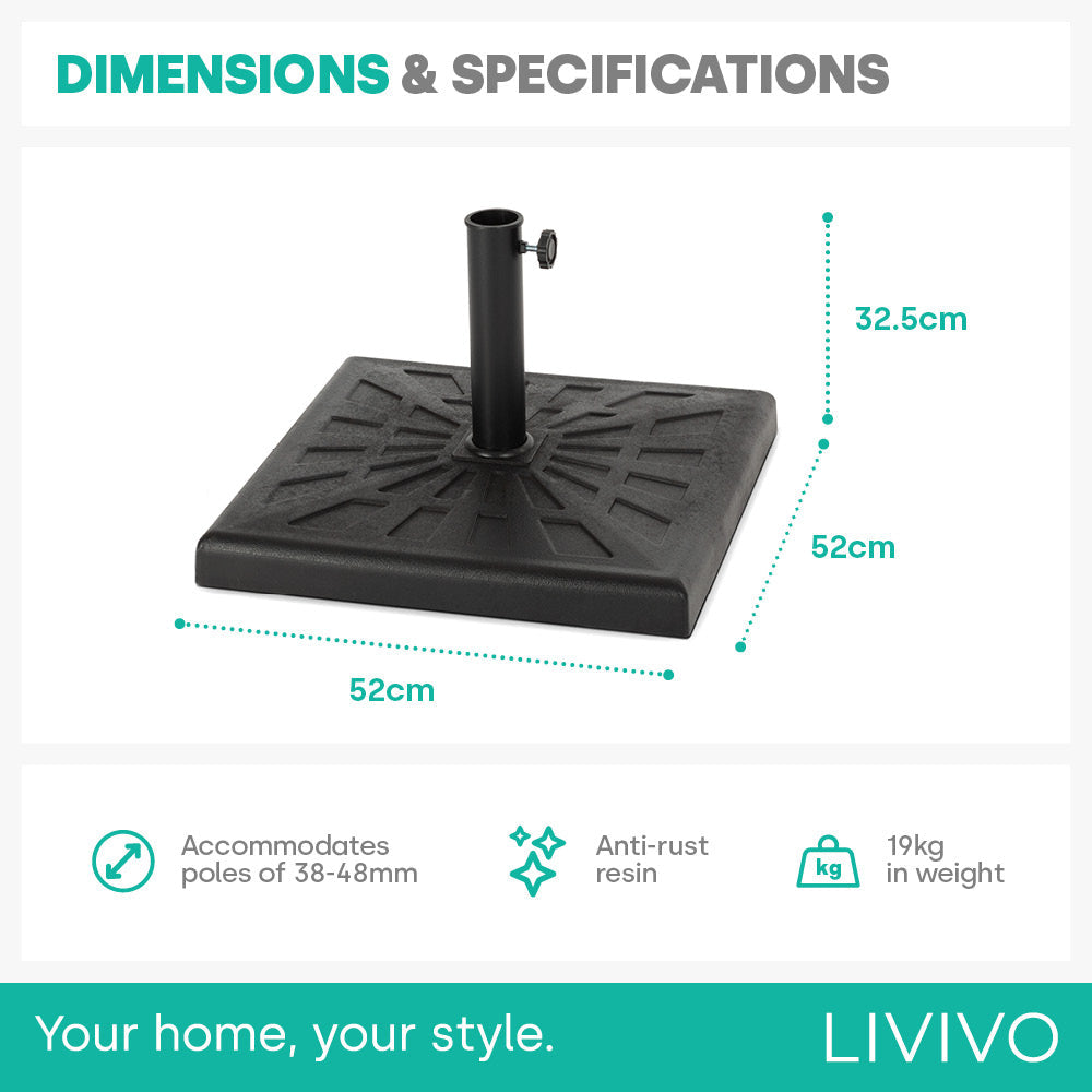 19kg Square Resin Parasol Base - Black