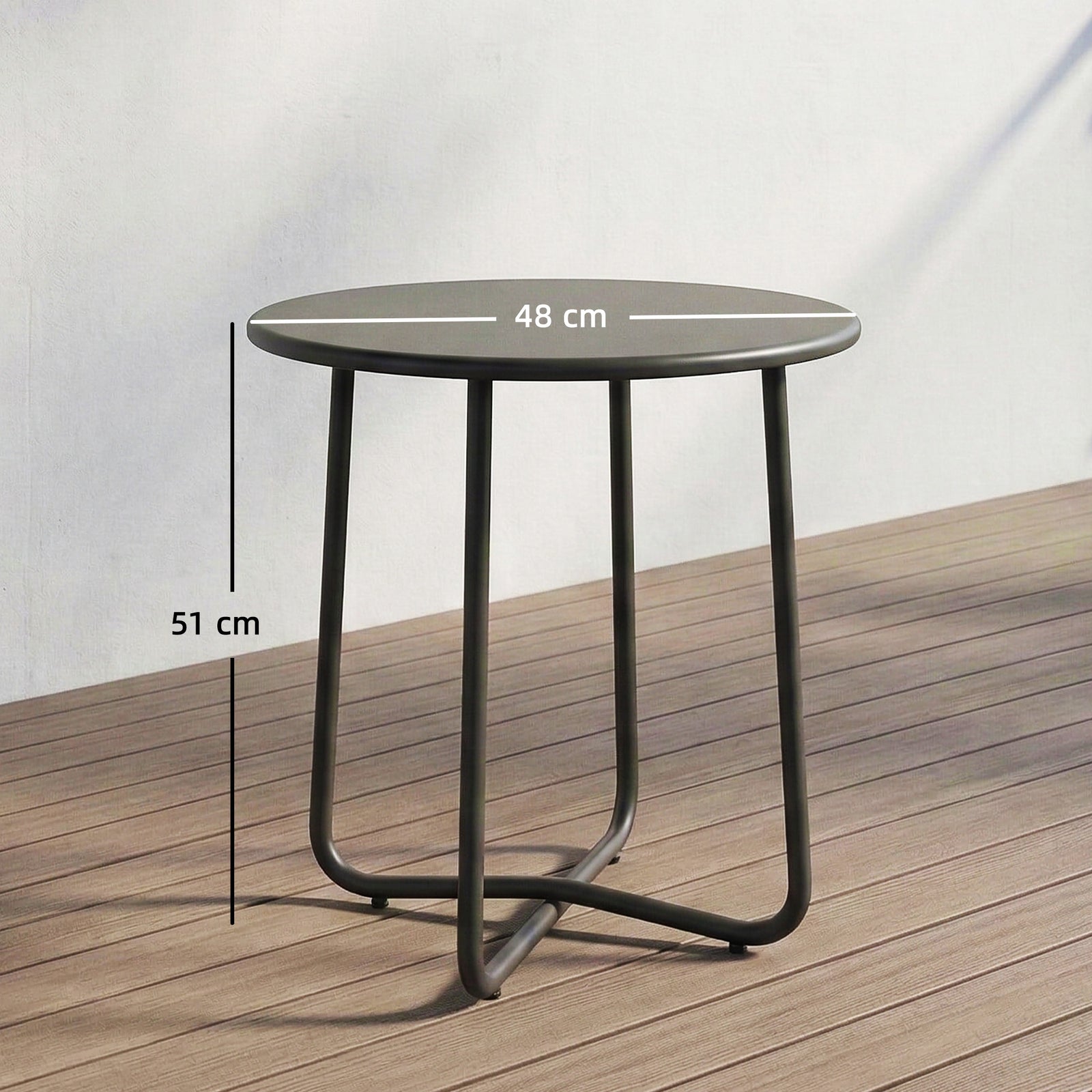 Metal Garden Side Table, 48 Cm Round Outdoor Table | Grey