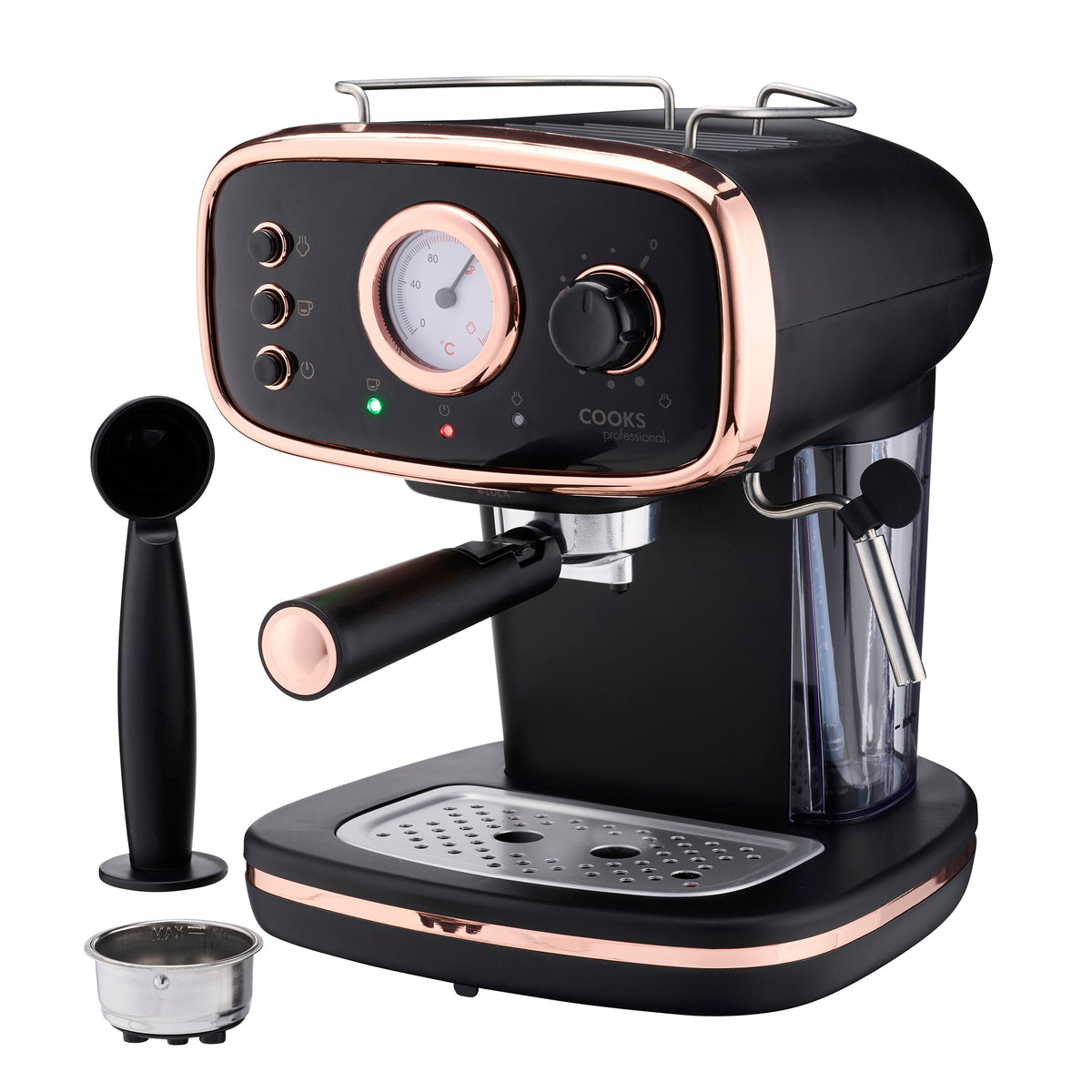 15-bar Retro Espresso Coffee Machine With Steam Wand | Black & Copper
