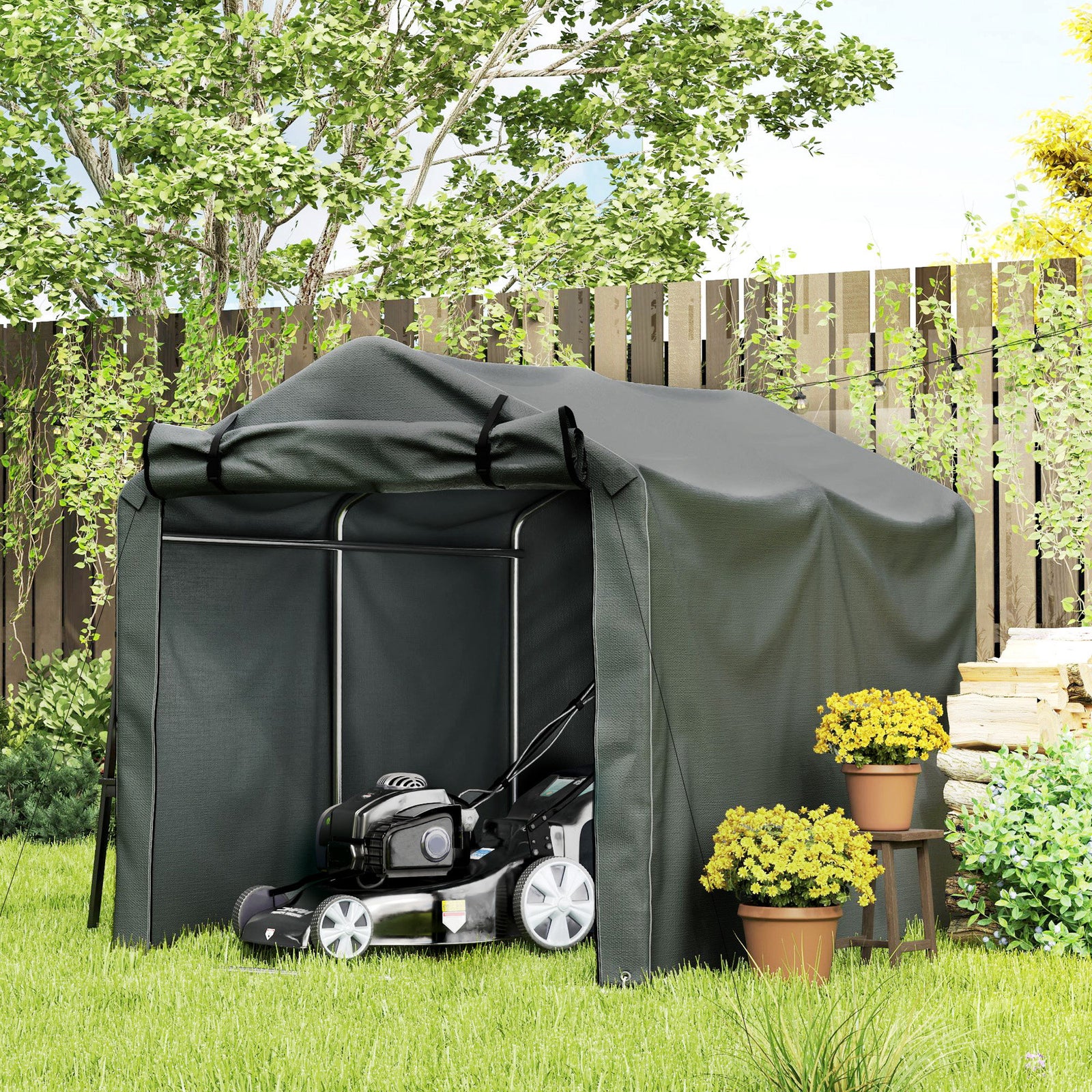 Garden Tool Storage Shed With Roll-up Zipper Door | Dark Gray