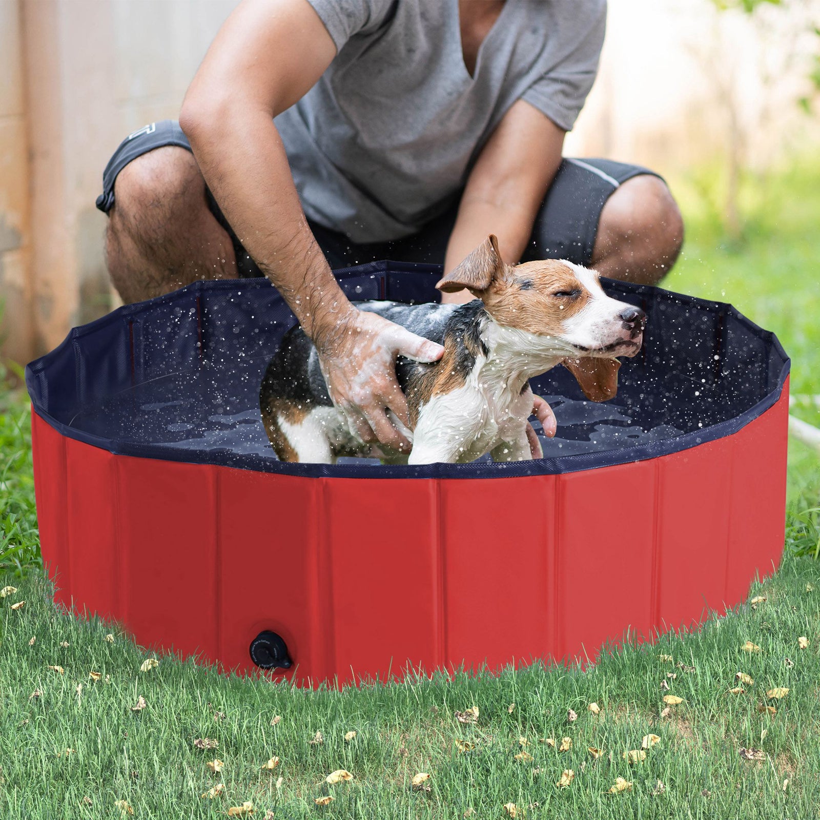 Pawhut Pet Pool Swimming Bath Portable Cat Dog Foldable Puppy Bathtub | Red