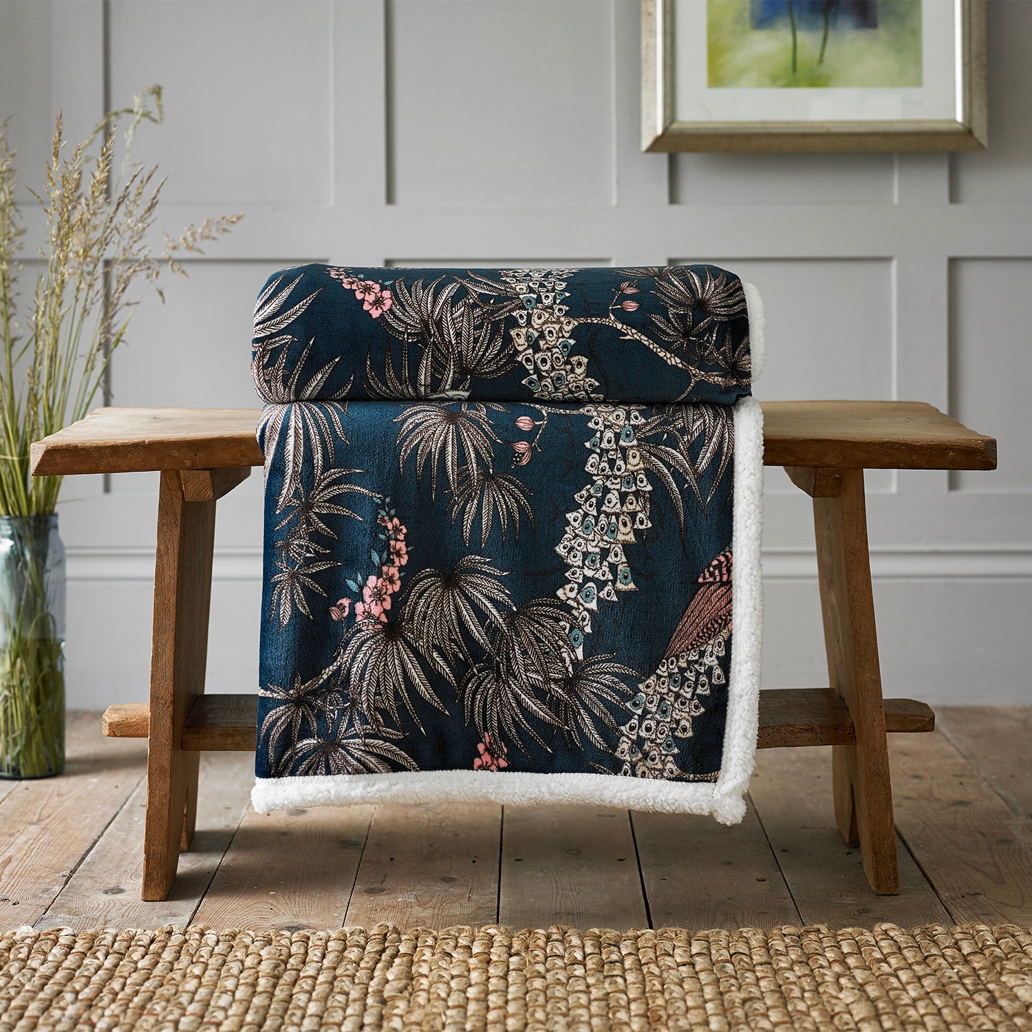 Snuggle Warm Fleece 140x180cm Throw Peacocks Blue