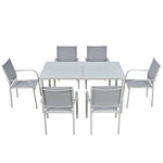 7 Piece Garden Dining Set, Steel Outdoor Table And Chairs | Gray