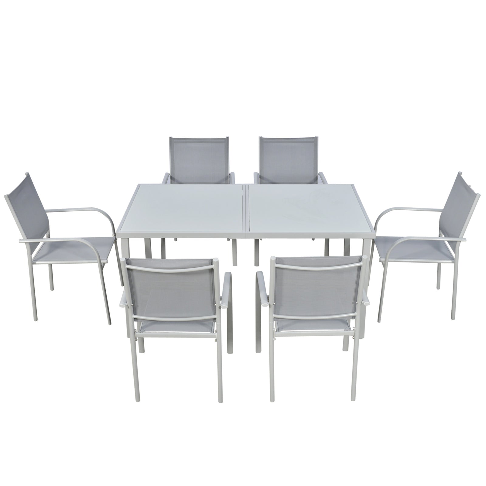 7 Piece Garden Dining Set, Steel Outdoor Table And Chairs | Gray
