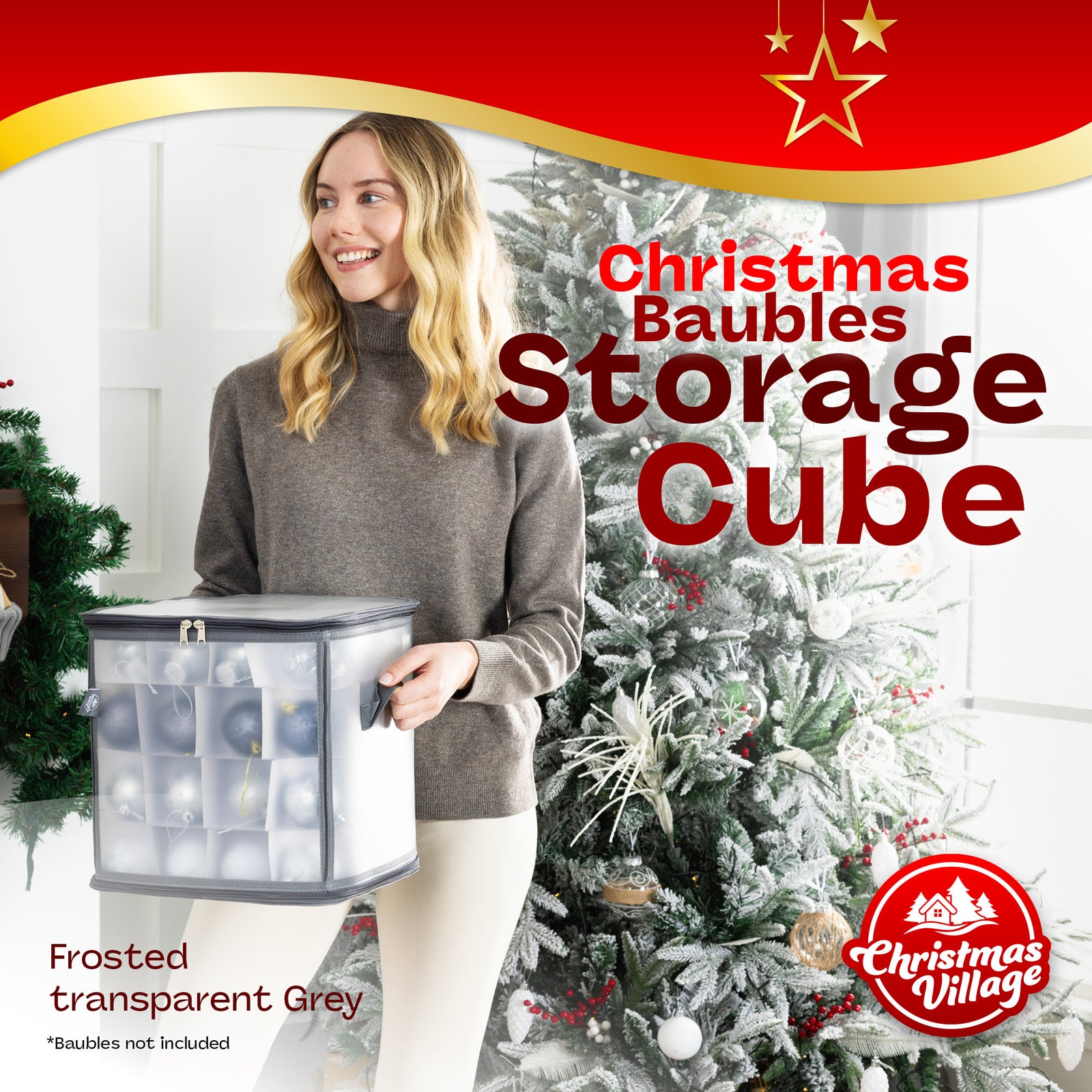 Xmas Decoration Storage Cube With Padded Dividers Grey