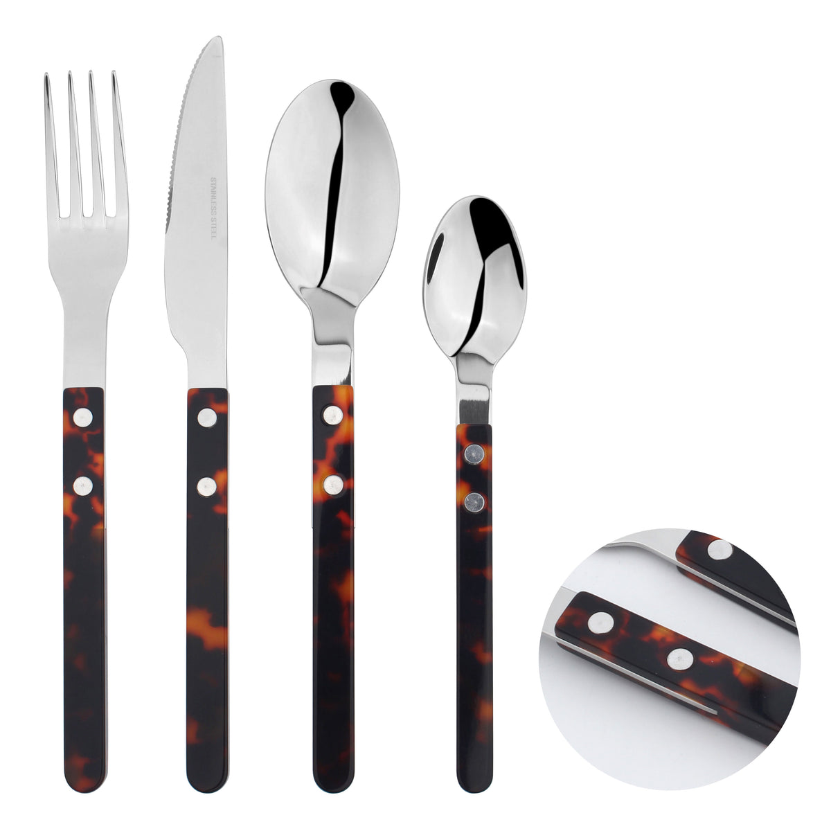Cutlery Set Stainless Steel Sets Anydate Resin | Set of 16 | Brown