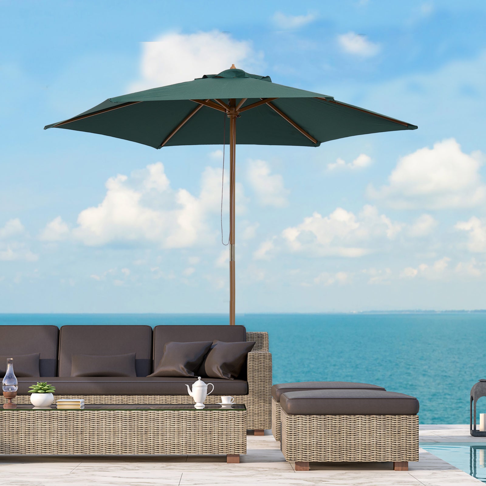 2.5m Wood Garden Parasol Sun Shade | Green