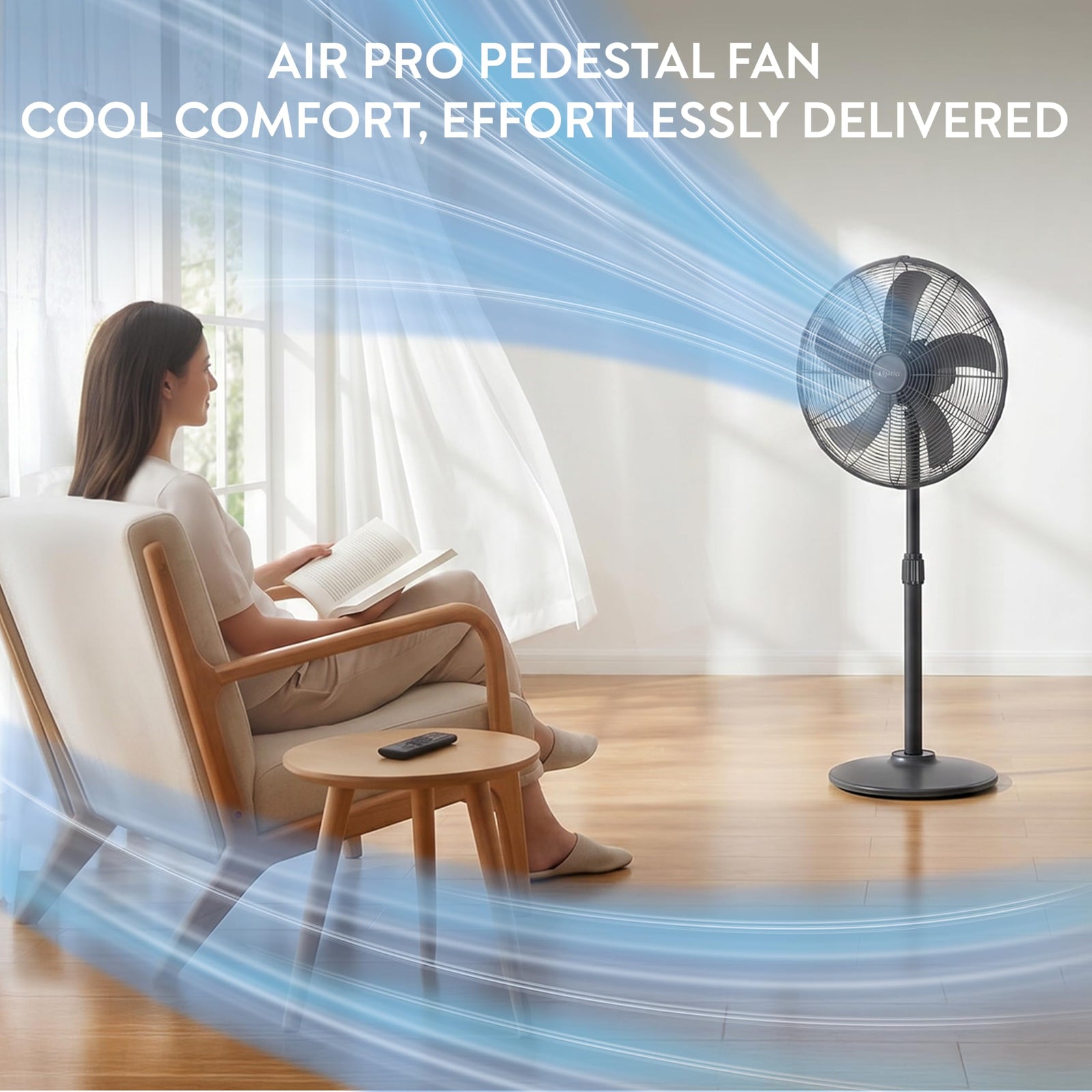 16in Pedestal Fan With Adjustable Height & Wide-angled Oscillation | Black