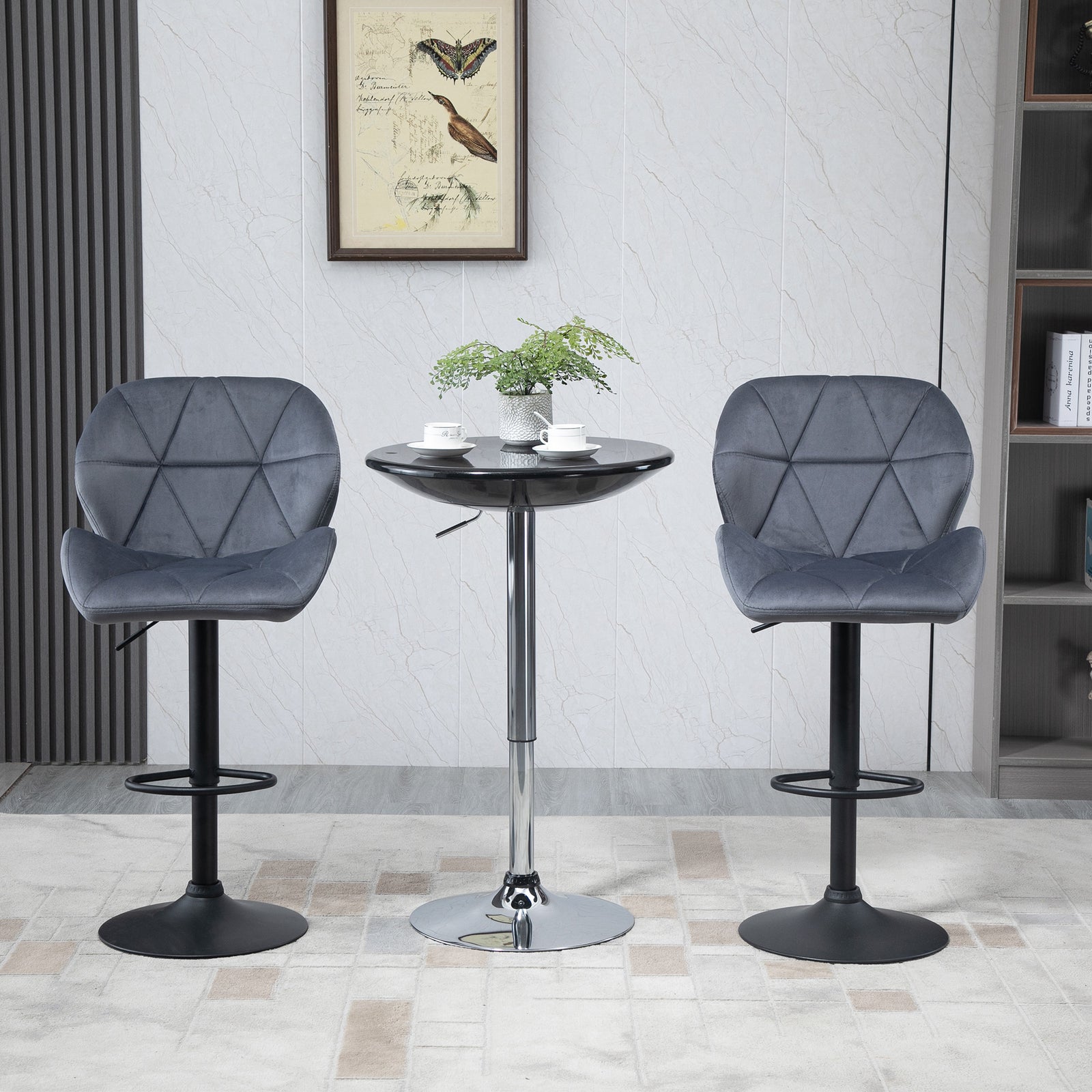 Bar Stools Set Of 2 Fabric Adjustable Counter Chairs | Black