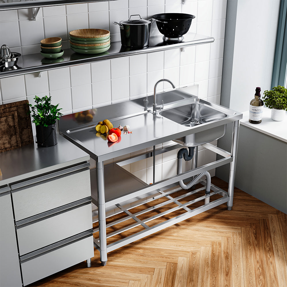 100cm/120cm W X 50cm D X 89.5cm H Bathroomdeco Stainless Steel One Compartment Sink With Shelves | Large