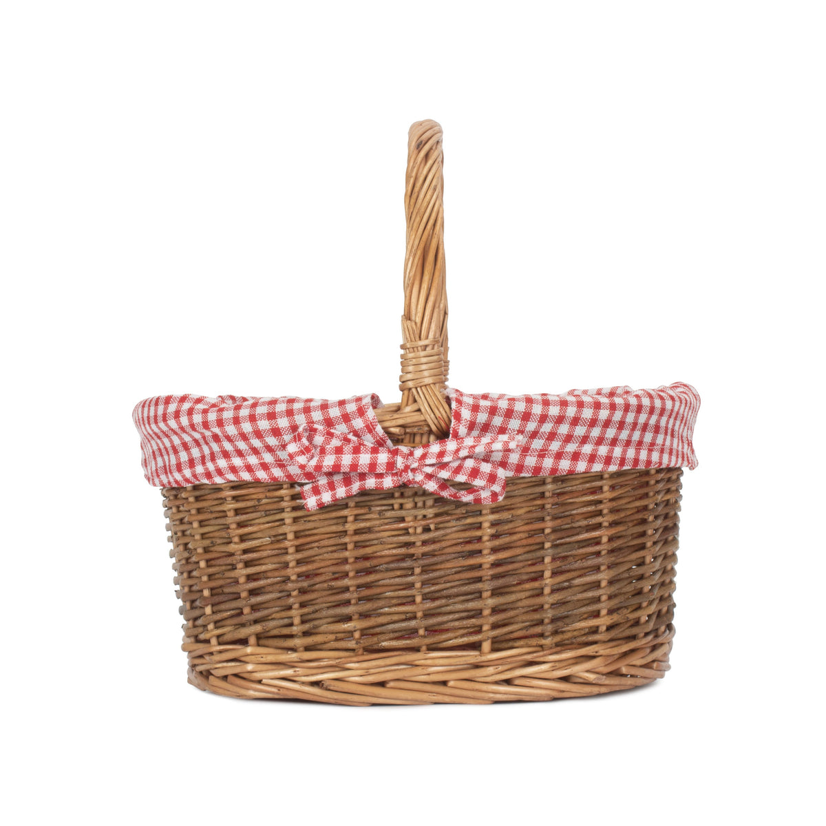 Red Checked Lined Country Oval Wicker Shopping Basket | Large