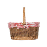 Red Checked Lined Country Oval Wicker Shopping Basket | Small