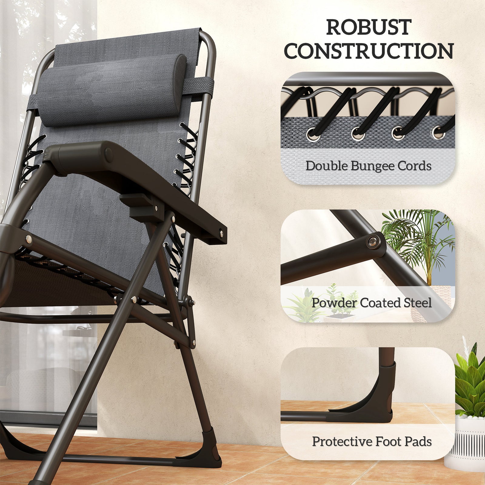 Zero Gravity Chairs Set Of 2 With Cup Holder, Headrest | Grey