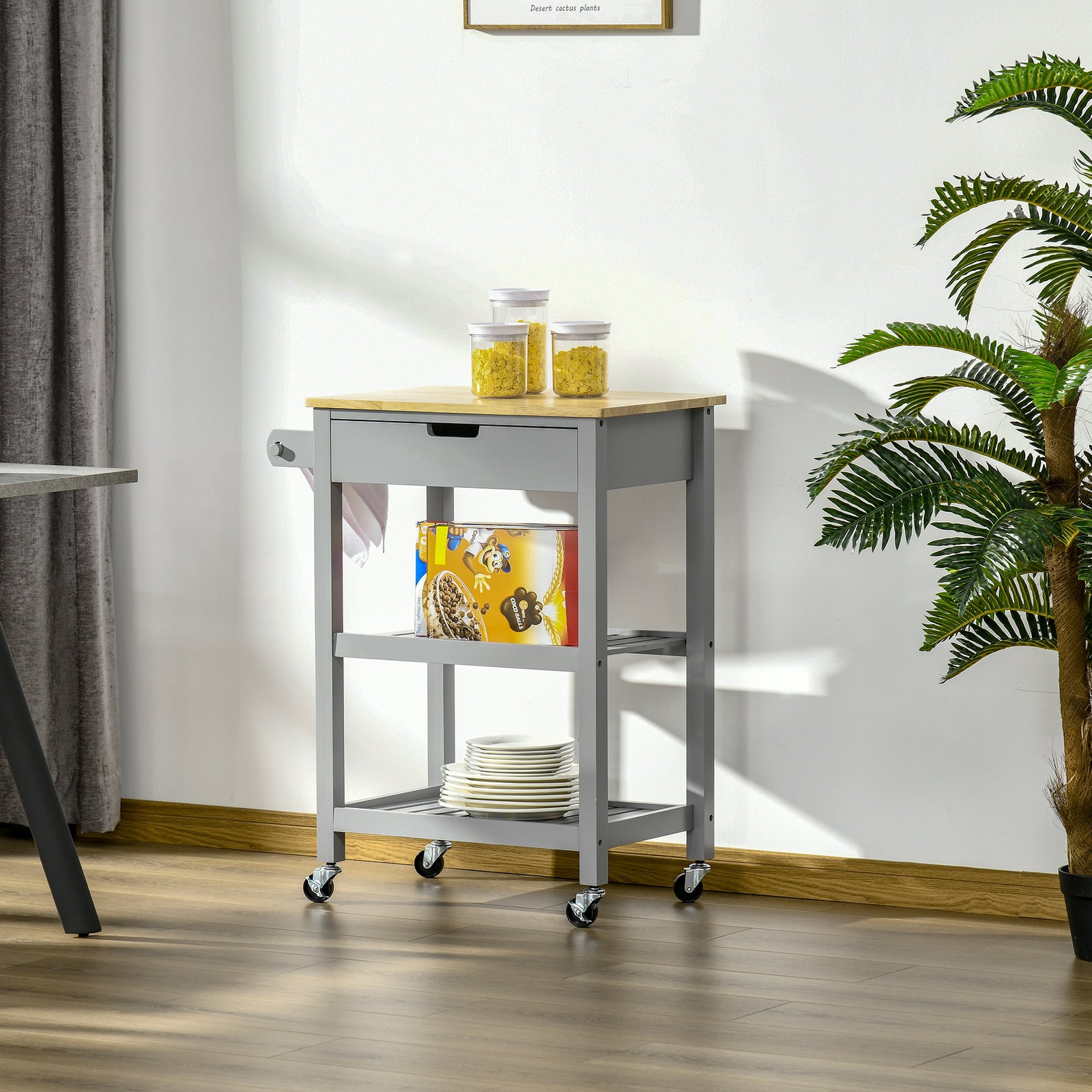 Utility Trolley With Worktop, Towel Rack, Drawer