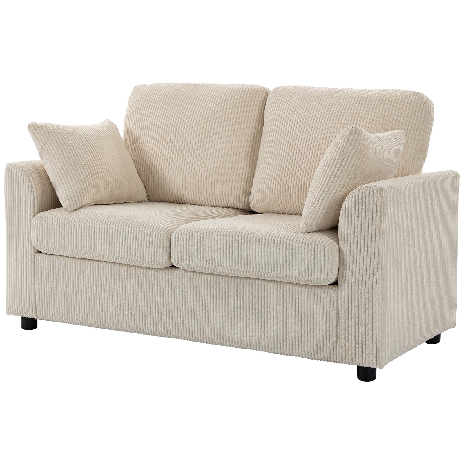 2 Seater Sofa, Corduroy Small Couch With Spring Cushion | Beige