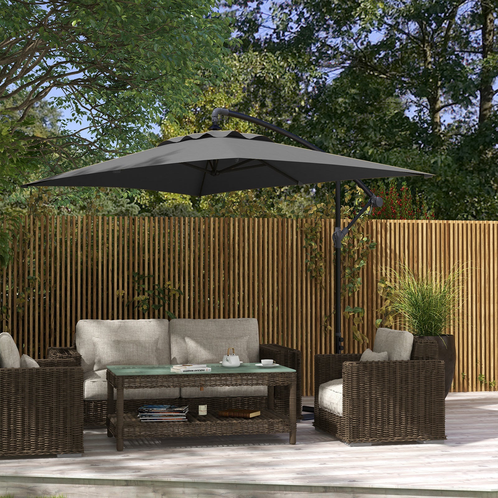 3m Cantilever Banana Parasol W/ Cross Base | Dark Gray