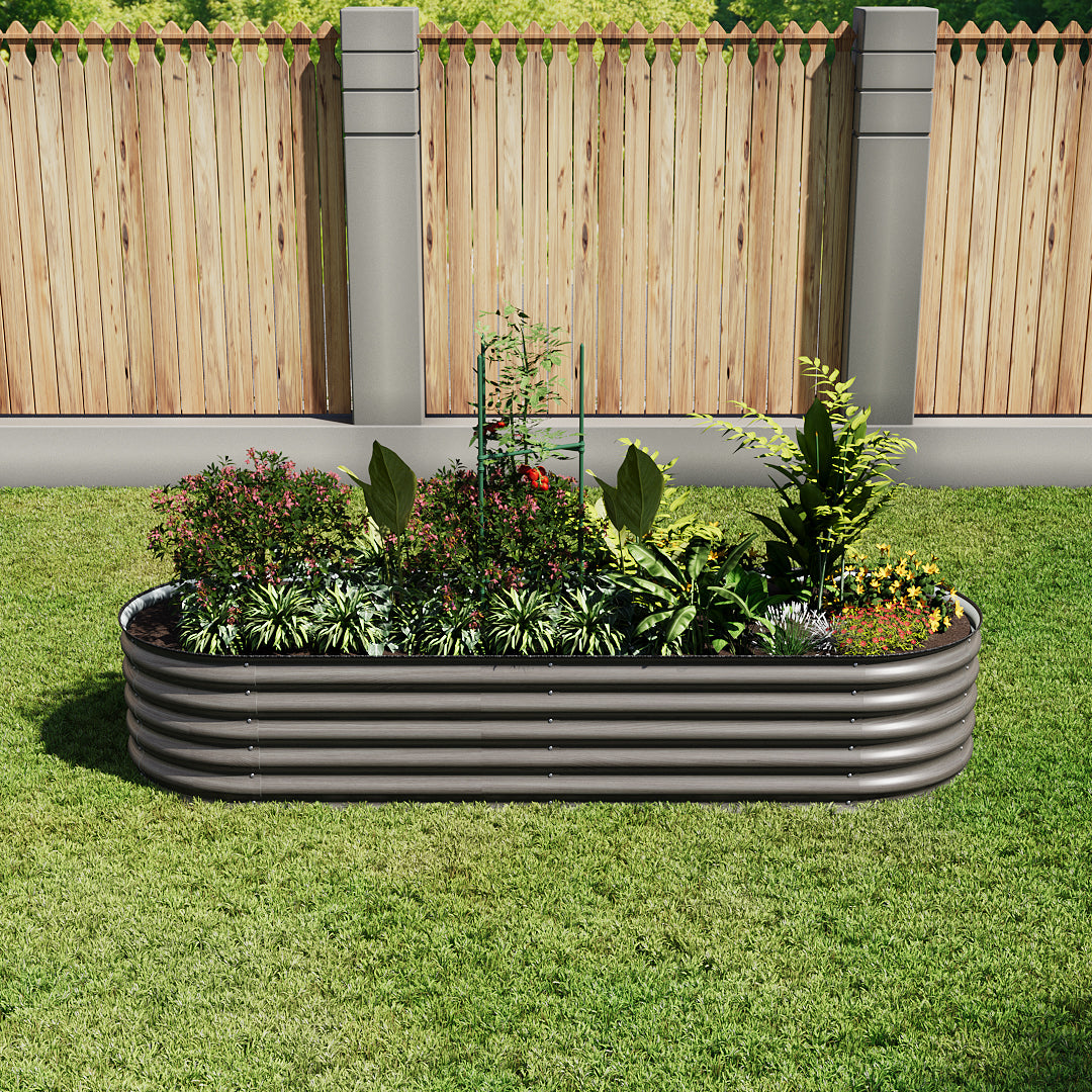 160/240/360cm W X 80cm D X 42cm H Outdoor Galvanized Steel Raised Garden Bed With Trellis | Medium | Mixed Grey