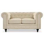 Button Tufted Velvet Living Room Sofa - 2 Seater | Cream