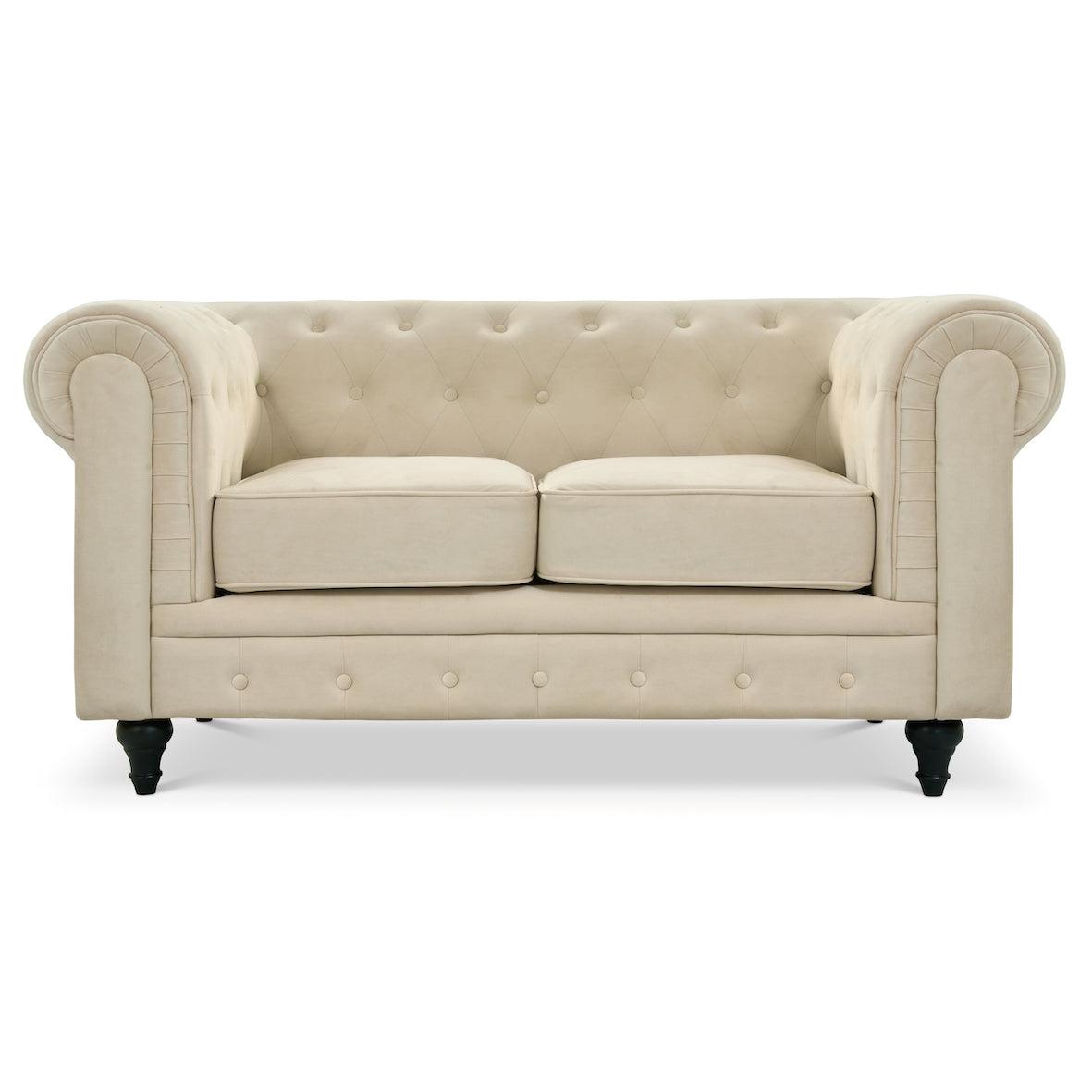 Button Tufted Velvet Living Room Sofa - 2 Seater | Cream