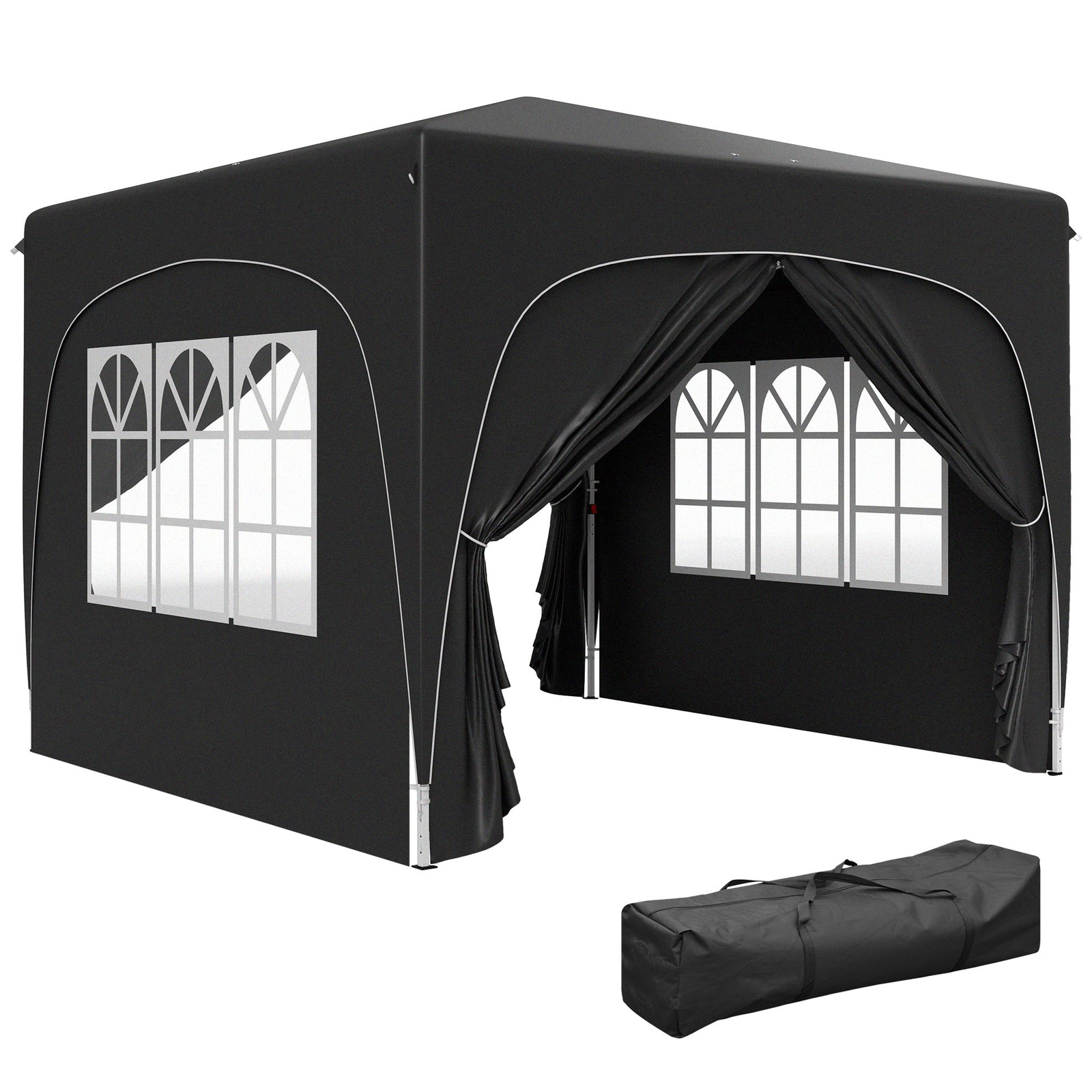 3x3m Pop Up Gazebo With Sides, Bag, Upf50+ | Black