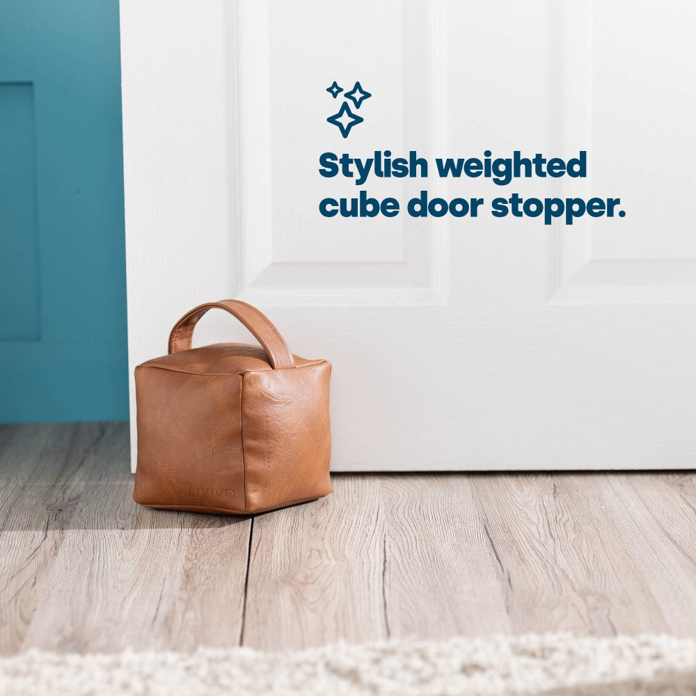 Faux Leather Weighted Door Stop | Tan